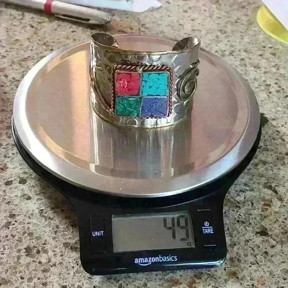 Vintage Open Cuff  bracelet handcrafted metal 8 inches in sliver Gold-toned - Picture 9 of 10